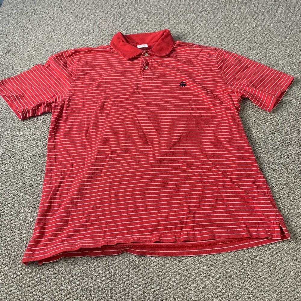 Brooks Brother 346 Mens Polo Shirt Size XL Red/Whiteβ Striped Short Sleeves